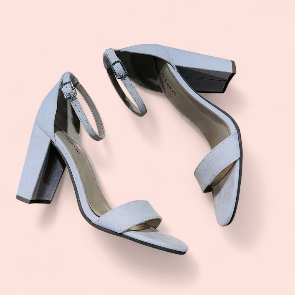 Tan Strappy Faux Suede Block Heel Pumps 7M
